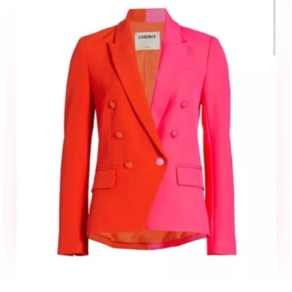 L'AGENCE Two-Tone Orange and Hot Pink Double-Breasted Blazer